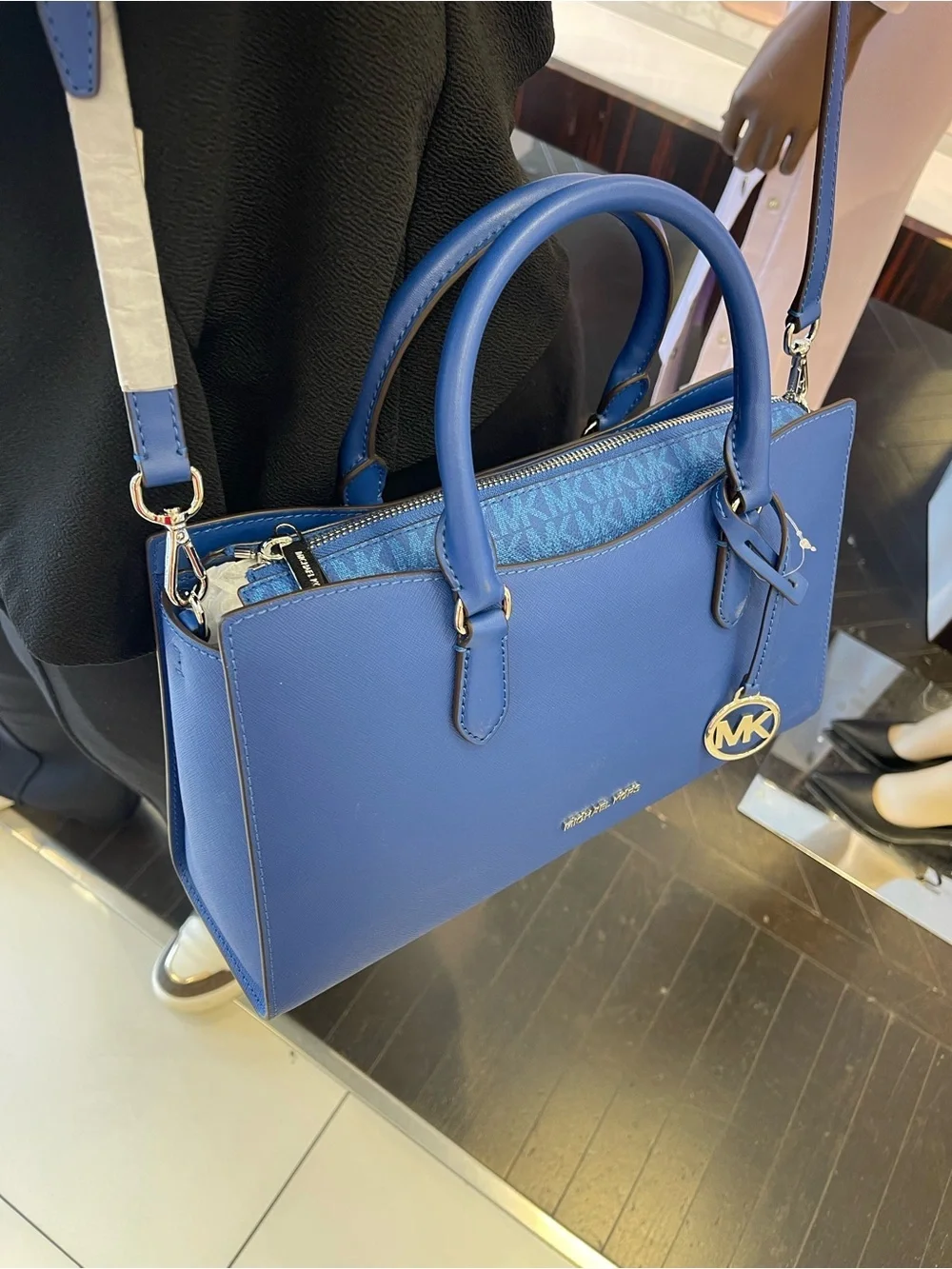 MICHAEL KORS Arden Md Top-Zip EW Leather Tote Crossbody Satchel  Galaxy Blue NWT